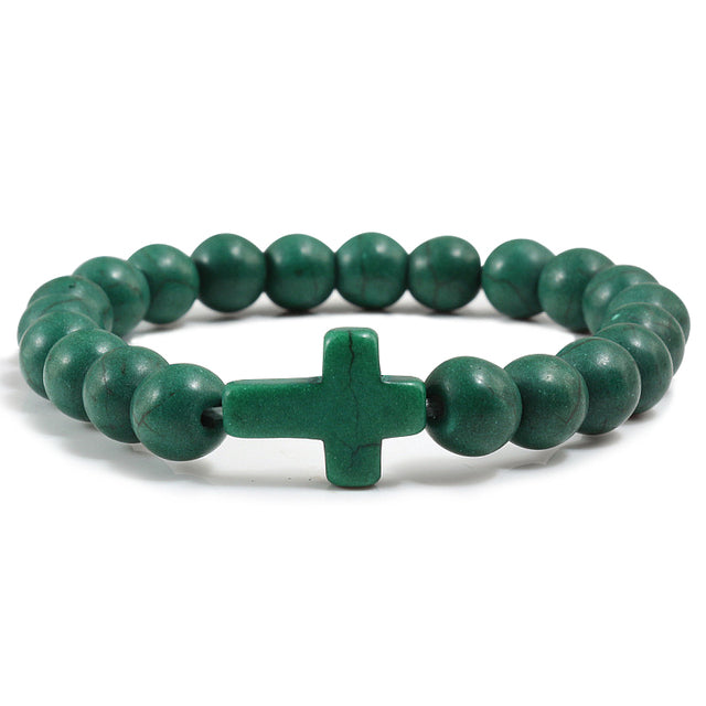 Stone Christian Bracelets with a Cross