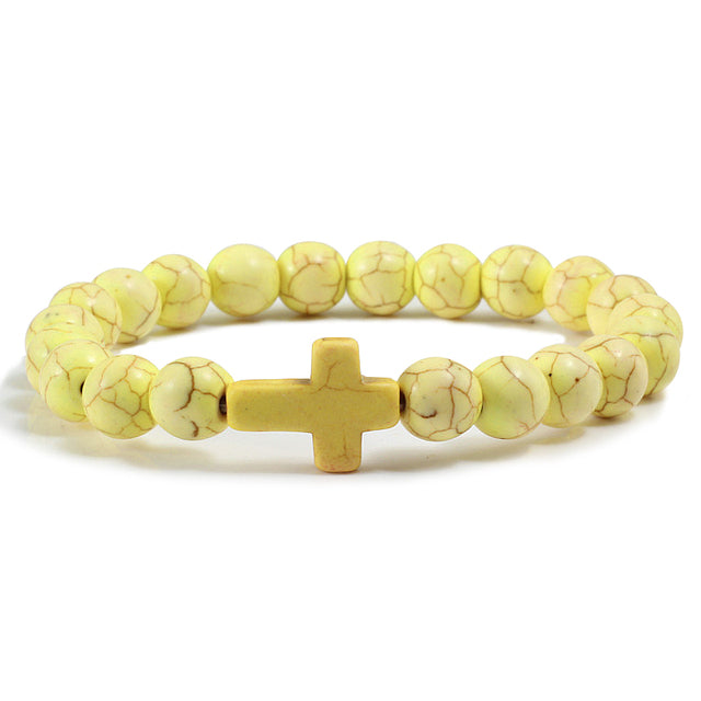 Stone Christian Bracelets with a Cross