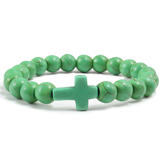 Stone Christian Bracelets with a Cross