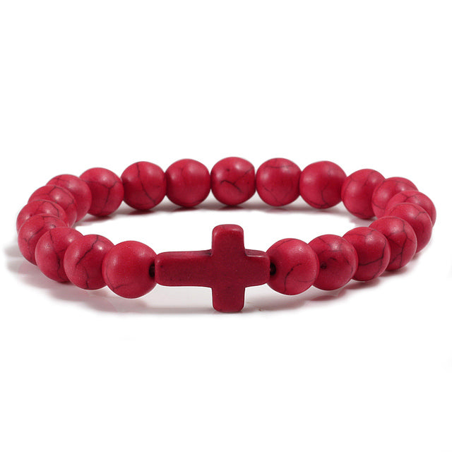 Stone Christian Bracelets with a Cross