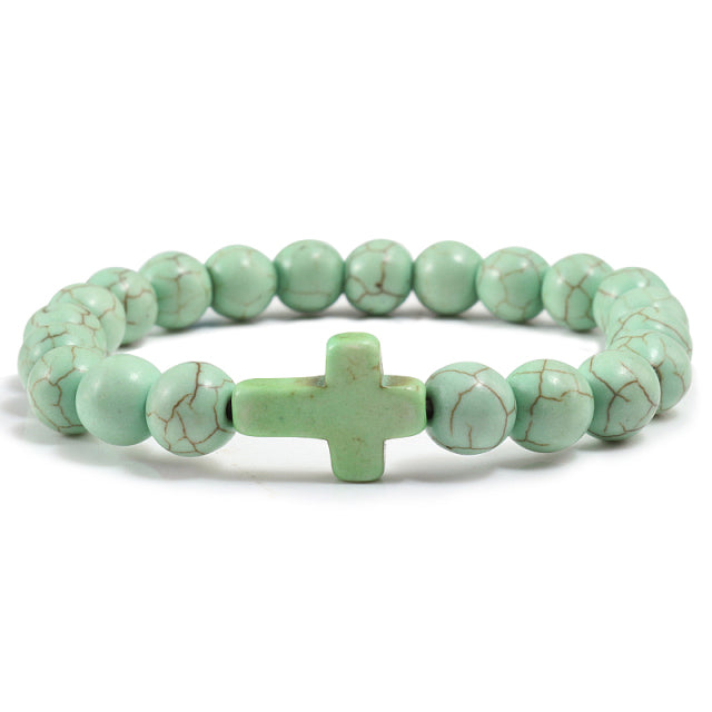 Stone Christian Bracelets with a Cross