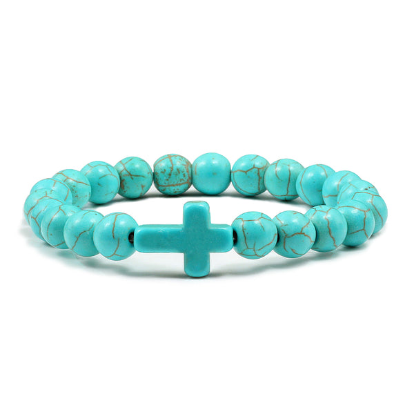 Stone Christian Bracelets with a Cross