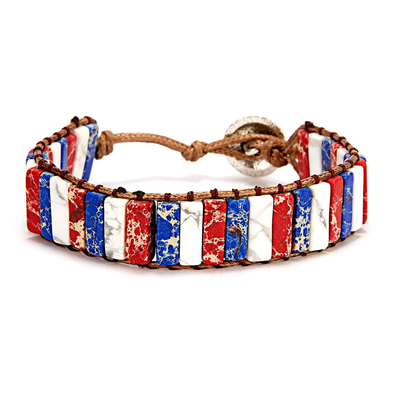 Natural Stone Red, White and Blue Bracelet