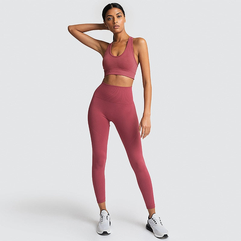 Solid Color Fitness Leggings and Sport Bras