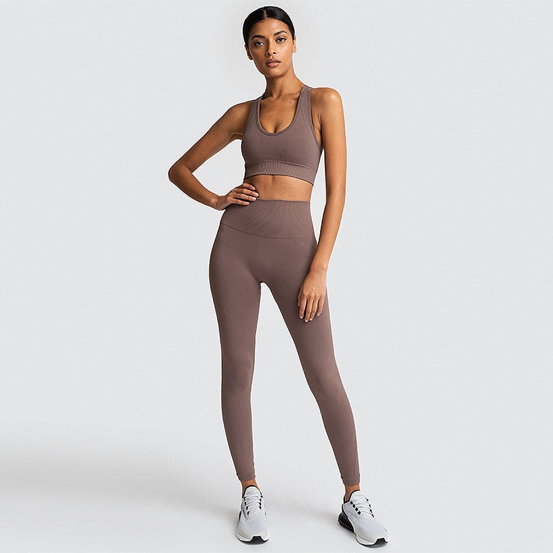 Solid Color Fitness Leggings and Sport Bras