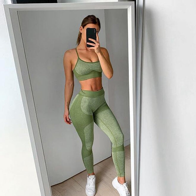 (HOT) Seamless Leggings Yoga Pants+Bra Set