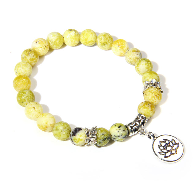 Handmade Natural Stone Bead Bracelet with Charm