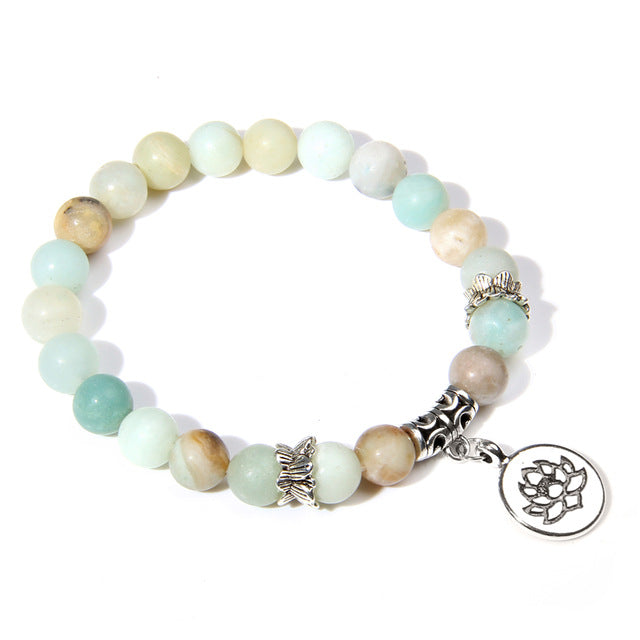 Handmade Natural Stone Bead Bracelet with Charm