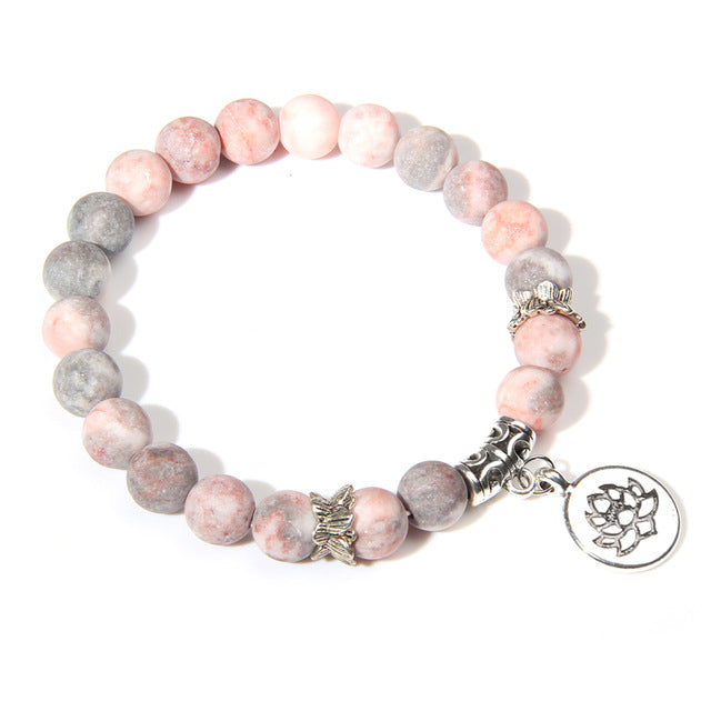 Handmade Natural Stone Bead Bracelet with Charm