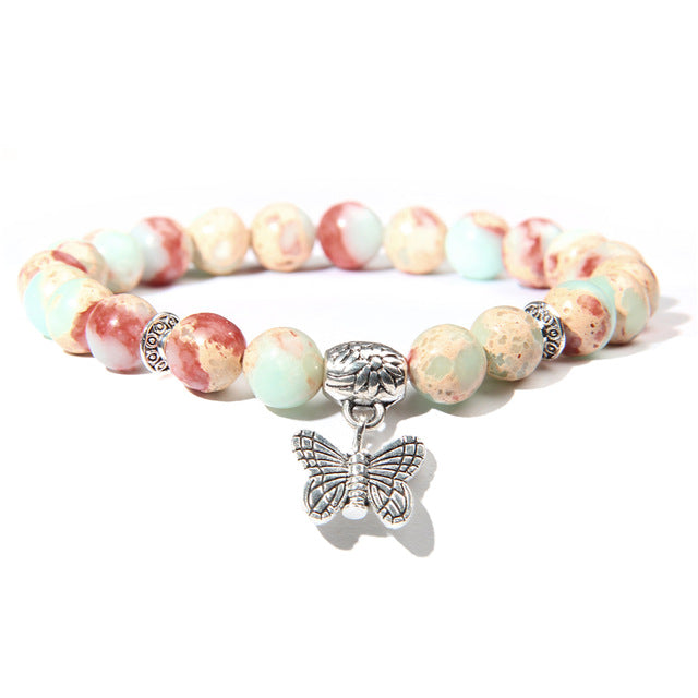 Handmade Natural Stone Bead Bracelet with Charm