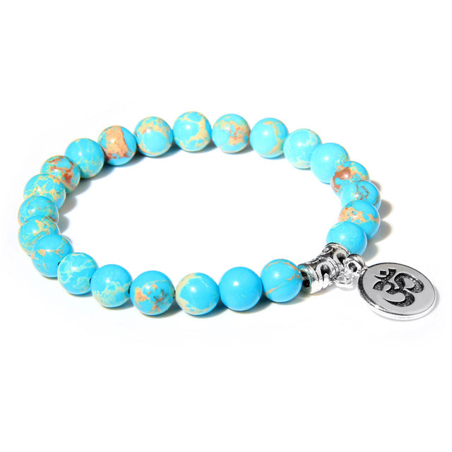 Handmade Natural Stone Bead Bracelet with Charm