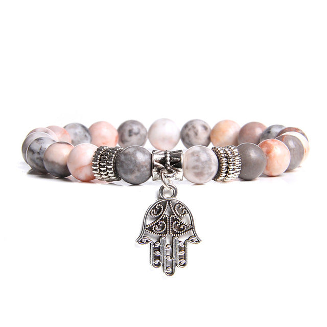 Handmade Natural Stone Bead Bracelet with Charm