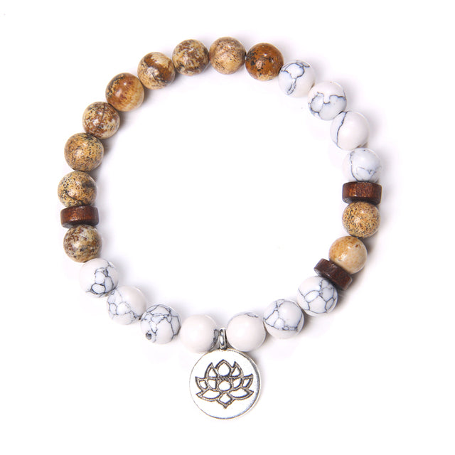 Handmade Natural Stone Bead Bracelet with Charm