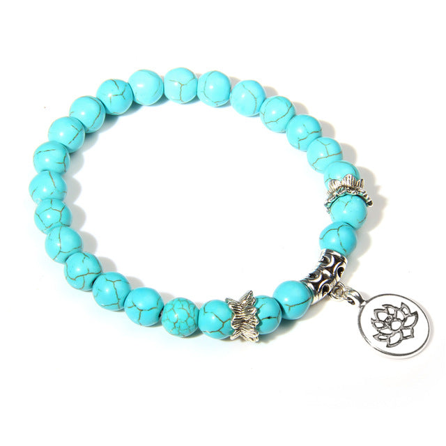 Handmade Natural Stone Bead Bracelet with Charm