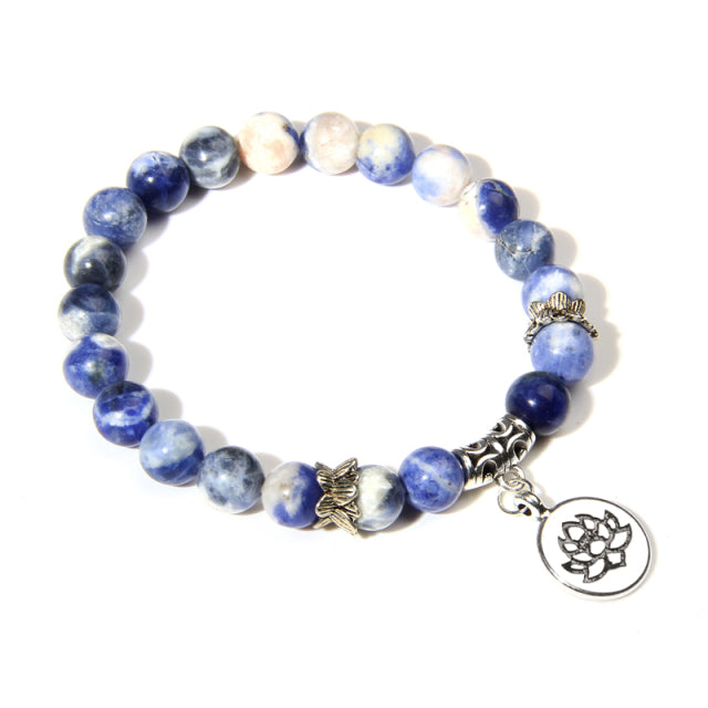 Handmade Natural Stone Bead Bracelet with Charm