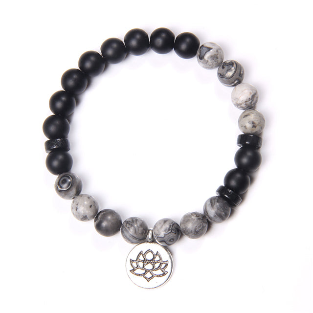 Handmade Natural Stone Bead Bracelet with Charm