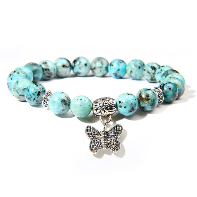 Handmade Natural Stone Bead Bracelet with Charm