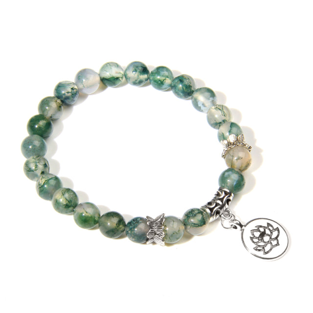 Handmade Natural Stone Bead Bracelet with Charm