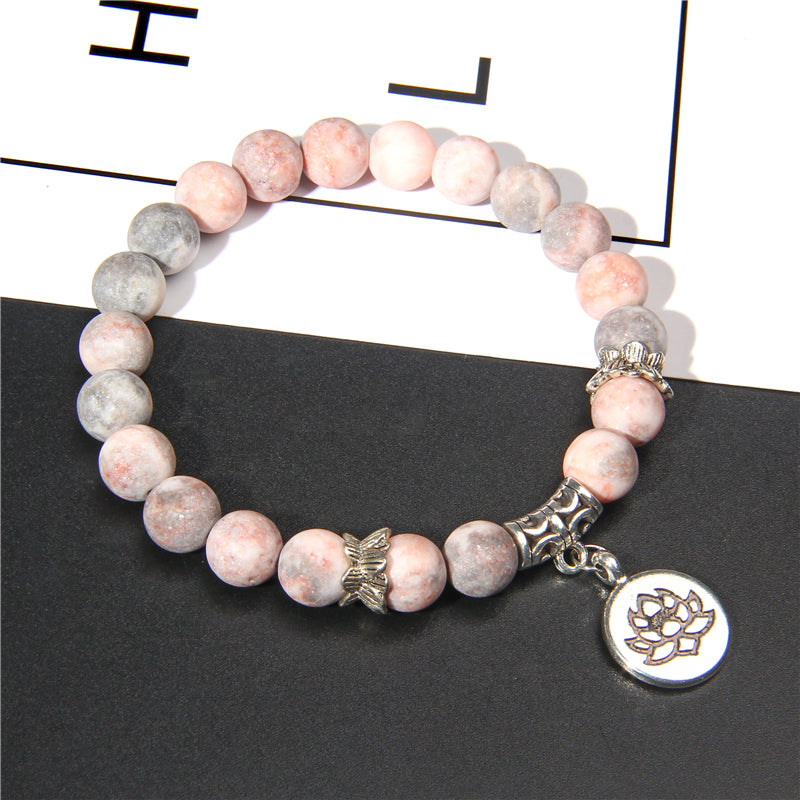 Handmade Natural Stone Bead Bracelet with Charm