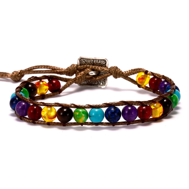 Mixed Color Natural Stone Chakra Charm Bracelet