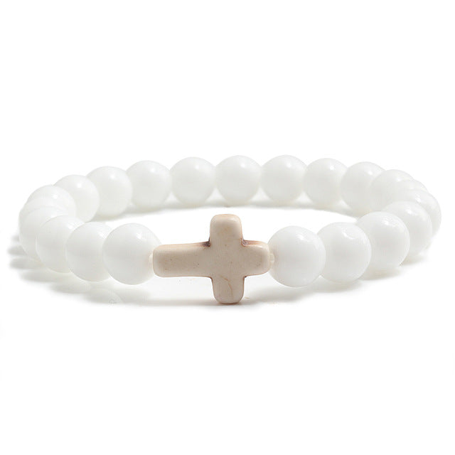 Christian Cross Charm Stone Bracelets