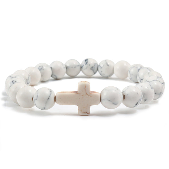 Christian Cross Charm Stone Bracelets