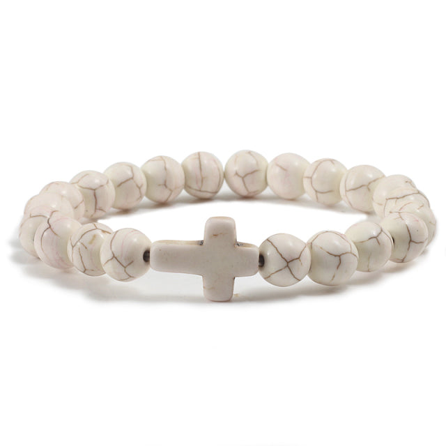 Christian Cross Charm Stone Bracelets