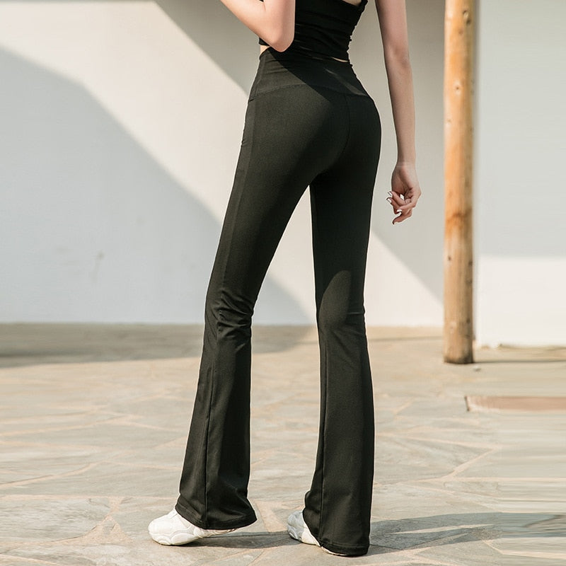 Women Elastic High Waist Flared Pants