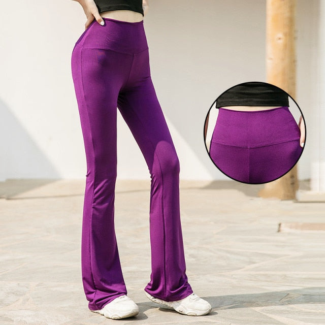 Women Elastic High Waist Flared Pants